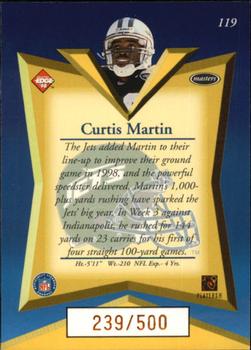 1998 Collector's Edge Masters - Gold Redemption SN500 #119 Curtis Martin Back