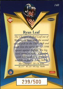 1998 Collector's Edge Masters - Gold Redemption SN500 #140 Ryan Leaf Back