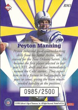 1998 Collector's Edge Masters - Rookie Masters #RM1 Peyton Manning Back