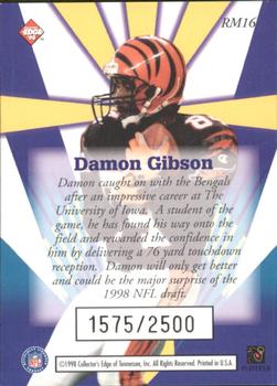 1998 Collector's Edge Masters - Rookie Masters #RM16 Damon Gibson Back