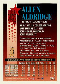 1994 Topps #374 Allen Aldridge Back