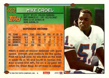1994 Topps #452 Mike Croel Back