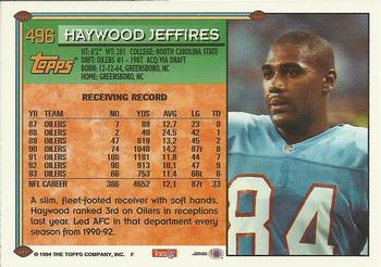 1994 Topps #496 Haywood Jeffires Back