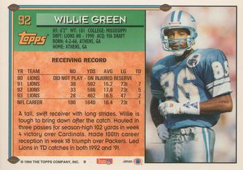 1994 Topps #92 Willie Green Back