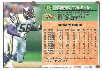1994 Topps #115 Chris Doleman Back