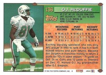 1994 Topps #136 O.J. McDuffie Back
