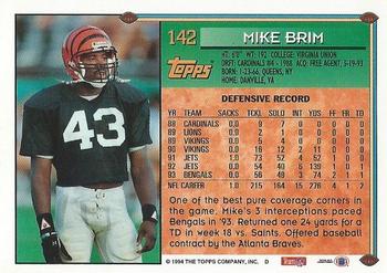 1994 Topps #142 Mike Brim Back