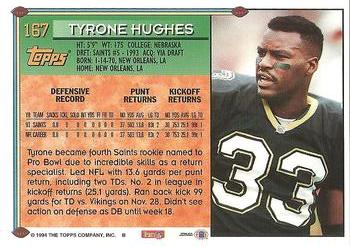 1994 Topps #167 Tyrone Hughes Back