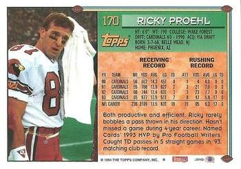 1994 Topps #170 Ricky Proehl Back