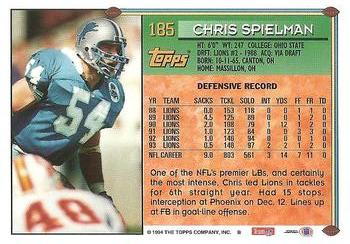 1994 Topps #185 Chris Spielman Back