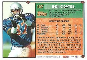 1994 Topps #187 Ben Coates Back