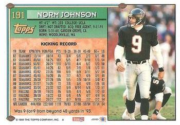 1994 Topps #191 Norm Johnson Back