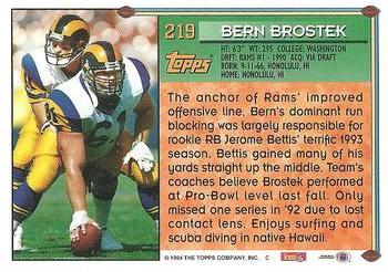 1994 Topps #219 Bern Brostek Back