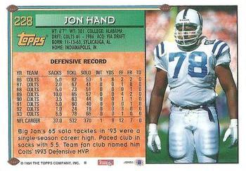 1994 Topps #228 Jon Hand Back