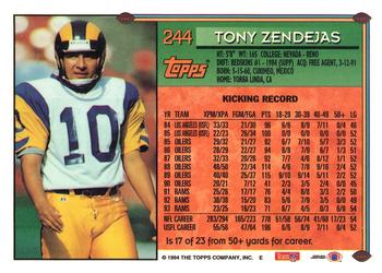1994 Topps #244 Tony Zendejas Back