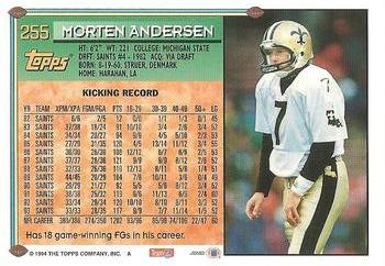 1994 Topps #255 Morten Andersen Back