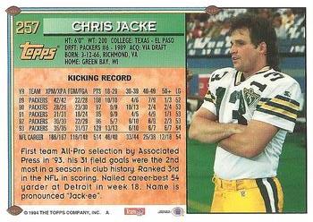 1994 Topps #257 Chris Jacke Back