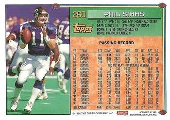1994 Topps #260 Phil Simms Back