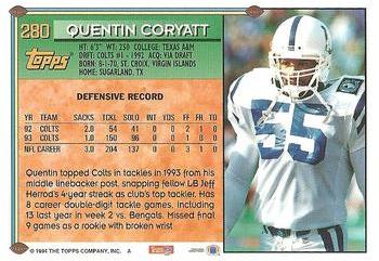 1994 Topps #280 Quentin Coryatt Back
