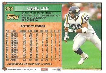 1994 Topps #283 Carl Lee Back
