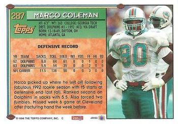 1994 Topps #287 Marco Coleman Back