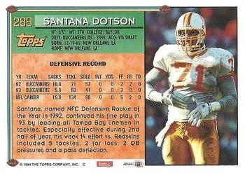1994 Topps #289 Santana Dotson Back