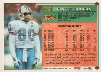1994 Topps #296 Curtis Duncan Back