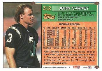1994 Topps #312 John Carney Back