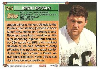 1994 Topps #353 Kevin Gogan Back