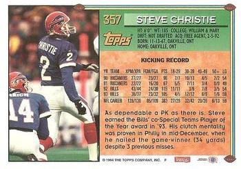 1994 Topps #357 Steve Christie Back