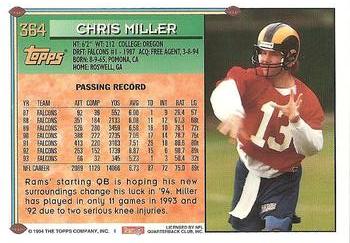 1994 Topps #364 Chris Miller Back