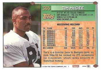 1994 Topps #365 Tim McGee Back