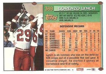 1994 Topps #369 Lorenzo Lynch Back
