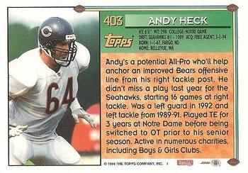 1994 Topps #403 Andy Heck Back