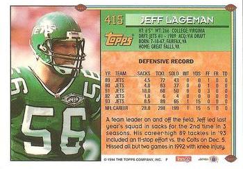 1994 Topps #415 Jeff Lageman Back