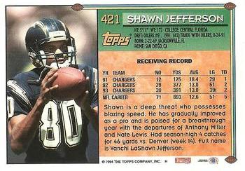 1994 Topps #421 Shawn Jefferson Back