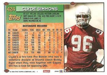 1994 Topps #424 Clyde Simmons Back