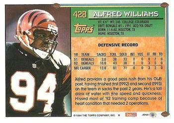 1994 Topps #428 Alfred Williams Back