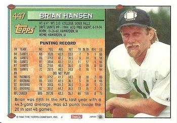 1994 Topps #447 Brian Hansen Back