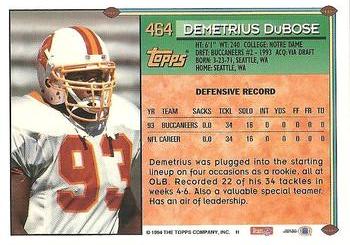 1994 Topps #464 Demetrius DuBose Back