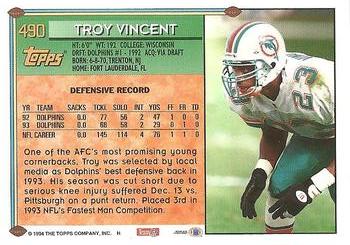 1994 Topps #490 Troy Vincent Back