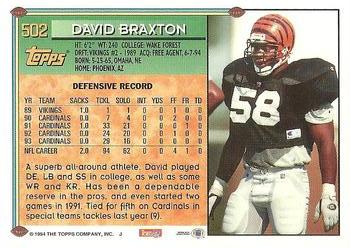 1994 Topps #502 David Braxton Back