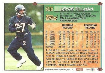 1994 Topps #505 Lewis Tillman Back