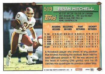 1994 Topps #519 Brian Mitchell Back