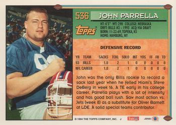 1994 Topps #536 John Parrella Back