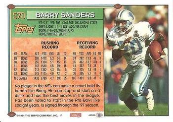 1994 Topps #570 Barry Sanders Back