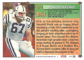 1994 Topps #572 Will Wolford Back