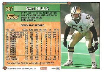 1994 Topps #587 Sam Mills Back