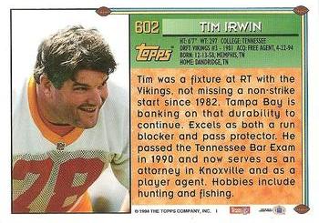 1994 Topps #602 Tim Irwin Back
