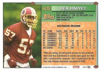 1994 Topps #609 Ken Harvey Back